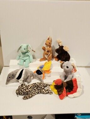 Vintage Ty Beanie Babies Plush Stuffed Zoo Animal Set